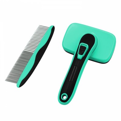 Pet Grooming Gently Reduces Shedding Tangling Self Cleaning Slicker Brush Kit